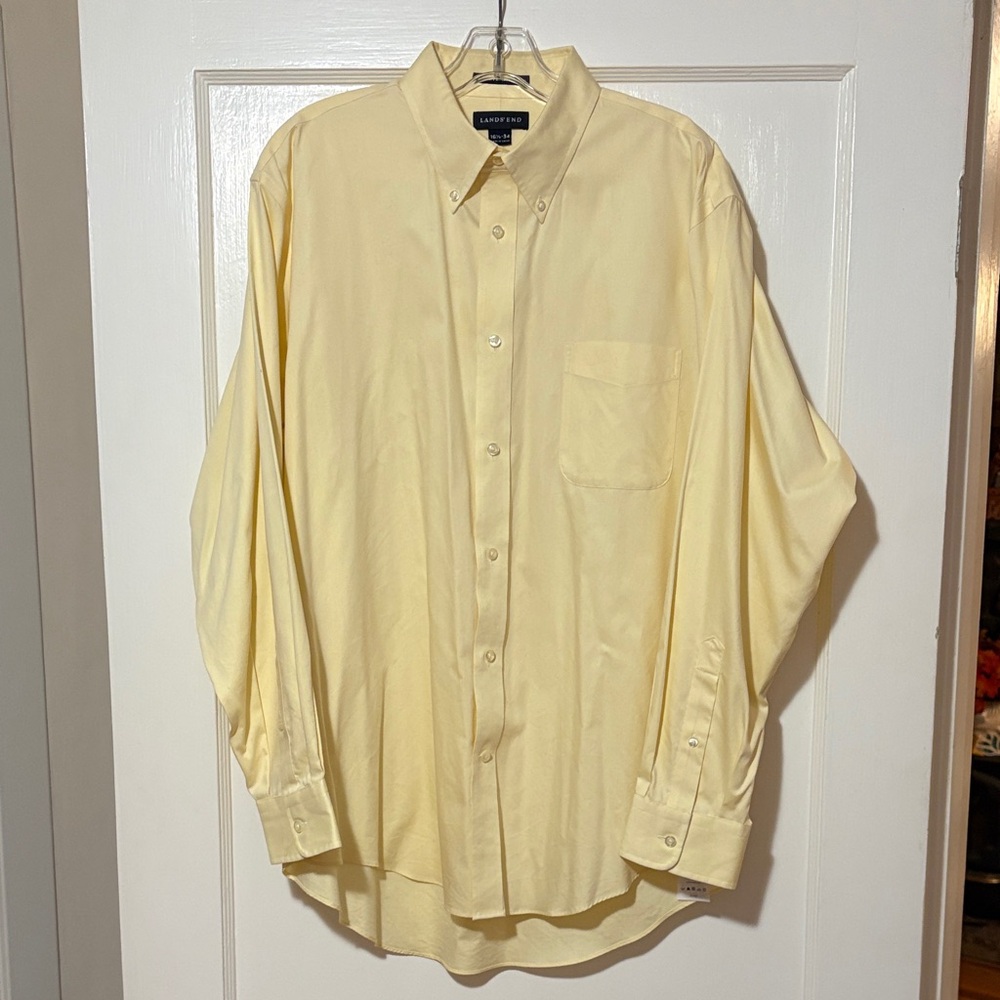 Lands' End Men's Large Dress Shirt Yellow 16 1/2 - 34